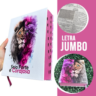 Bíblia Sagrada Ultra Gigante Letra Jumbo Leão Forte e Corajosa Rosa Capa Dura Com Harpa E Índice Arc em Oferta na Shopee