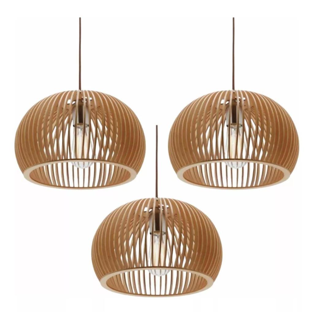 Kit C/ 3 Lustres Florença Em MDF Cru Decoração De Ambientes em Oferta na Shopee