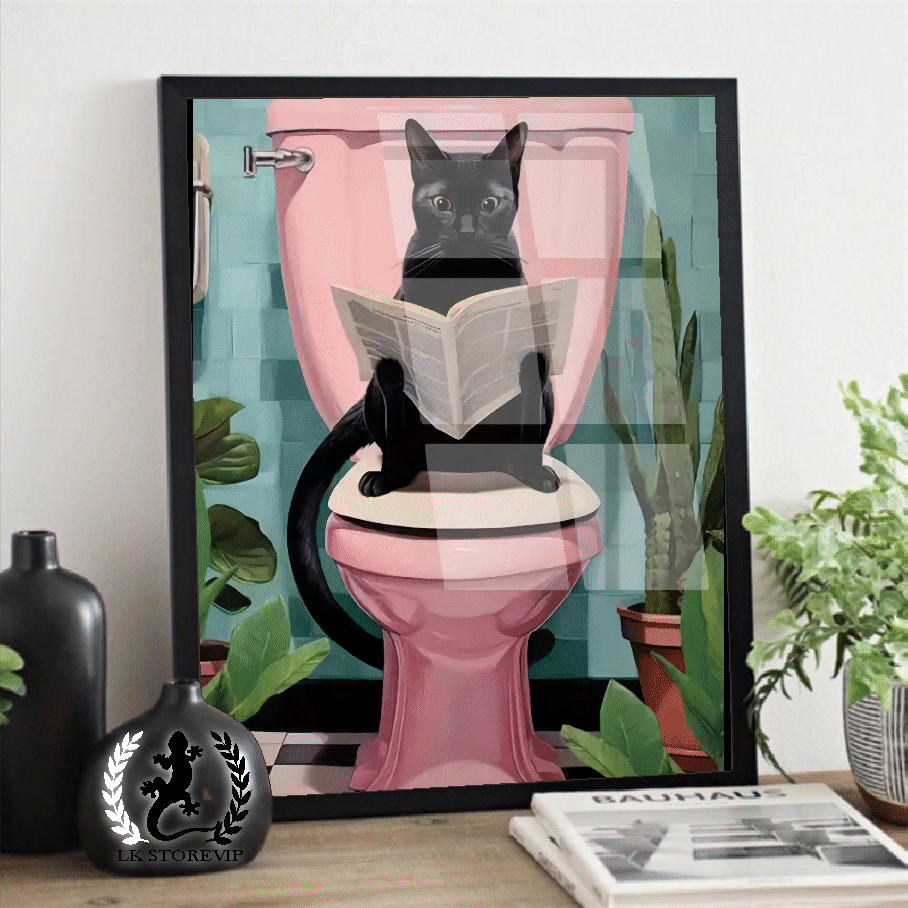 quadro decorativo gato no vazo banheiro engraçado alta qualidade
