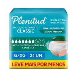 Roupa Íntima Descartável Plenitud Classic G/XG com 24 Unidades