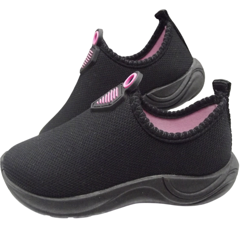 Tênis Infantil Jogging Calce Fácil Menino e Menina Sola Preta Black colorido, macio, confortavel, leve, antiderrapante