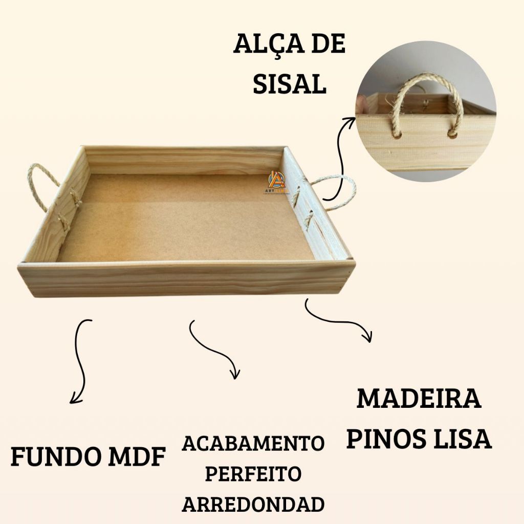 Bandeja Retangular Madeira Alça Cafe da manha frases tam G 39x28