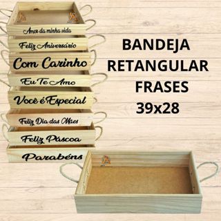 Bandeja Retangular Madeira Alça Cafe da manha frases tam G 39x28 em Oferta na Shopee