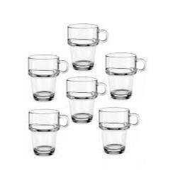 Kit 6 Xicara Caneca Copo De Vidro Transparente Café Chá Cappuccino Alça 90ml Empilhável