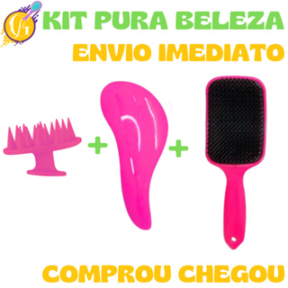 Kit Pura Beleza 1-Escova Massageadora 1-Escova magica De cabelo -1-Escova Raquete Flex- Anti-frizz em Oferta na Shopee