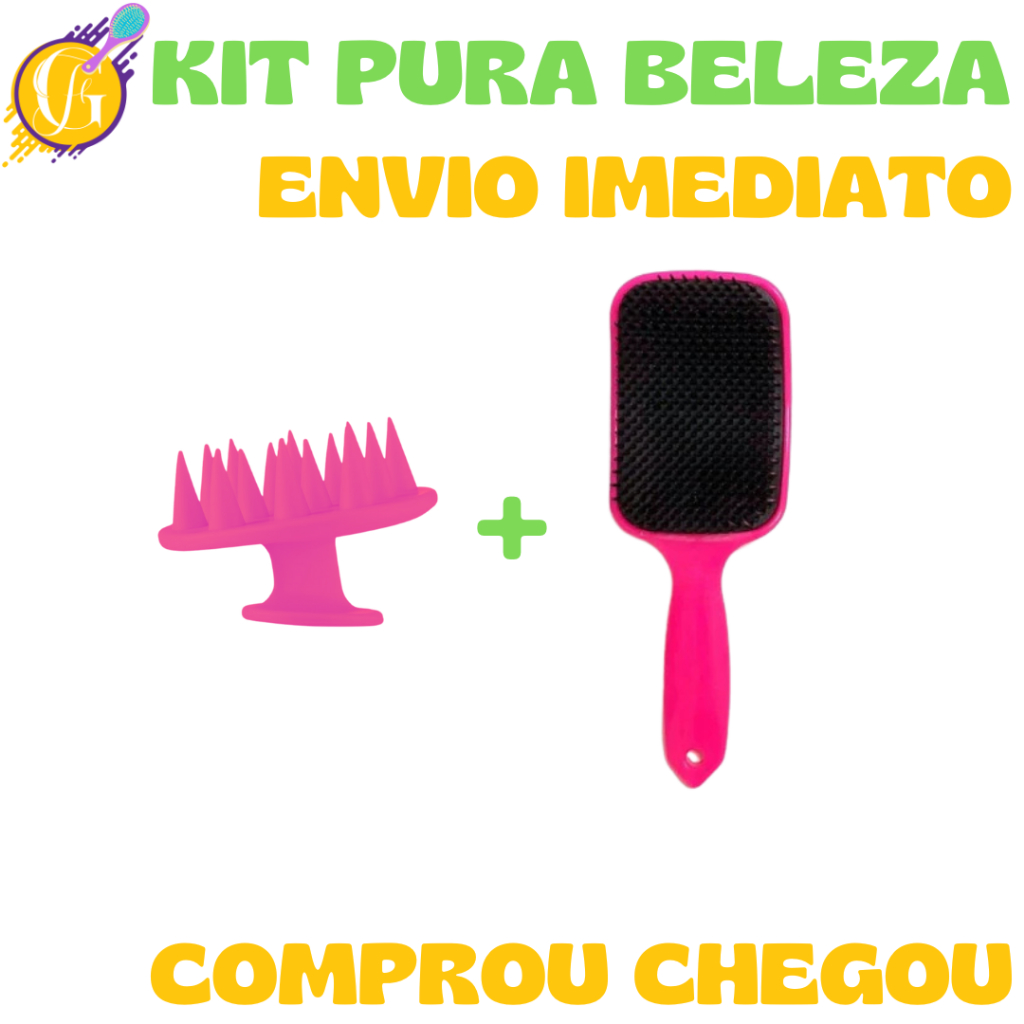 Kit Pura Beleza 1-Escova Massageadora 1-Escova Raquete Flex- De cabelo- Anti-frizz
