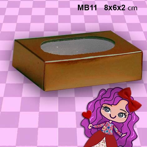 Embalagem MB11 em papel Kraft e Laminado Colorido e com visor em PVC Crystal- 08x06x02cm - Pacote com 10 unidades