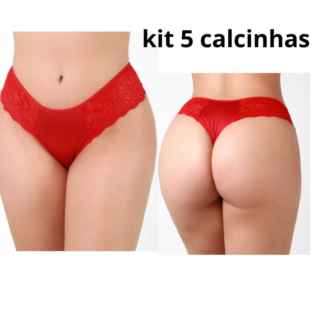 Kit c/5 Calcinhas Com Renda Lateral Tanga Fio Dental Ideal Revenda