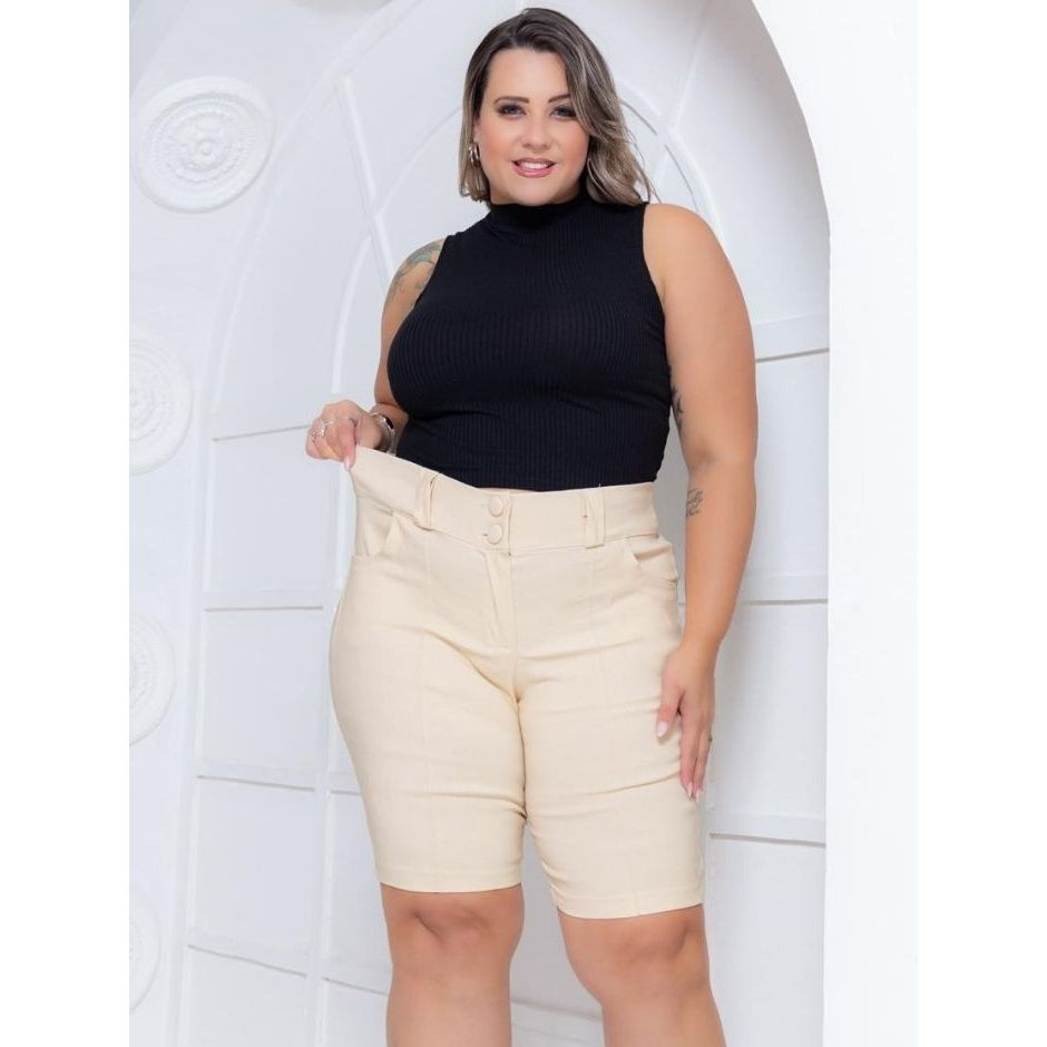 Bemuda Social Bengaline Cintura Alta Plus Size Feminino em Oferta na Shopee