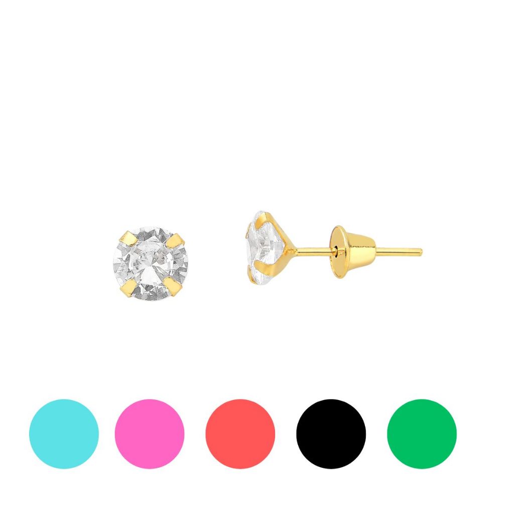 Brinco de Ouro 18k Ponto de Luz Redondo com 4mm - Fashion Accessories