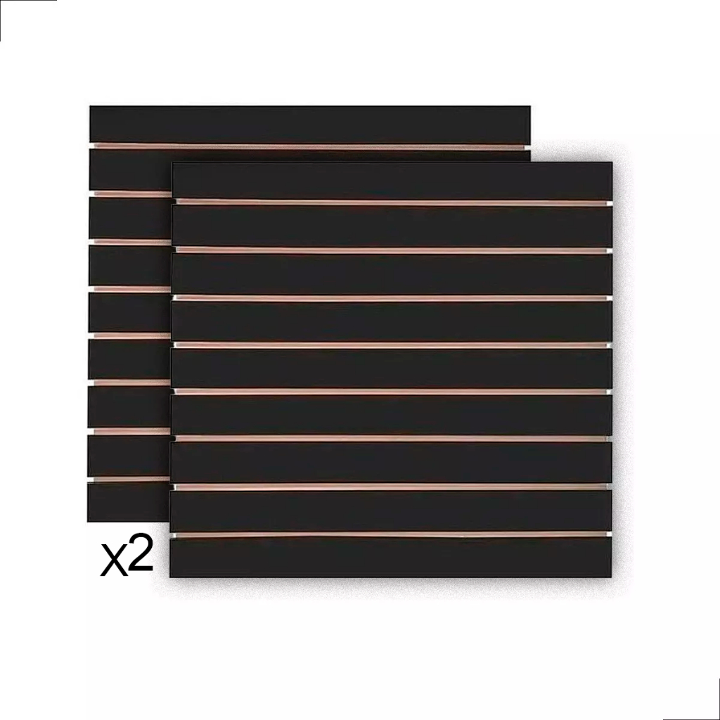 Kit 2 Painéis Canaletados MDF Preto 60x55cm Expositor Resistente para Parede e Decoração