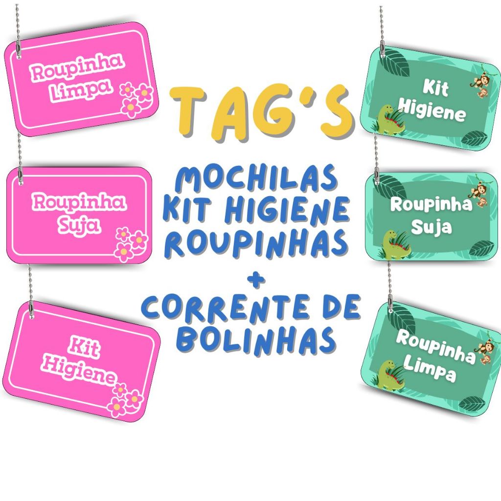 Kit 3 tags indicação  escola creche de troca para saquinho maternidade  Roupa Limpa/Suja/Kit Higiêne em Oferta na Shopee