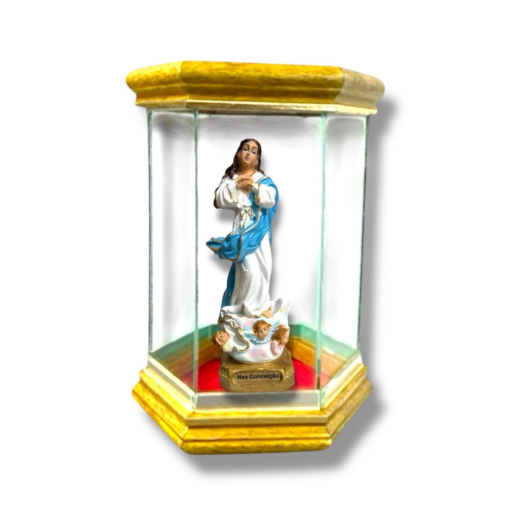 Imagem Nossa Senhora da Imaculada Conceição 15cm Com Redoma Vidro Oratório
