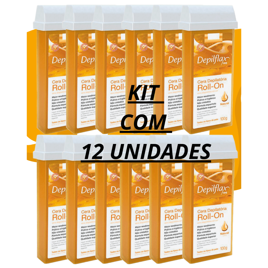 Cera Para Depilação Roll-On Natural Kit com 12 Unidades 100g Depilflax