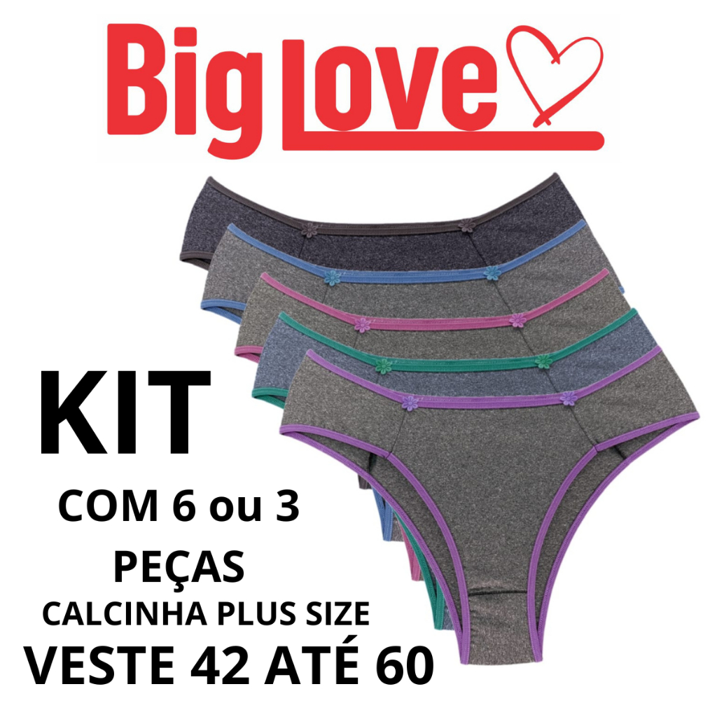 kit calcinha BIG LOVE  Plus Size de Microfibra Tangão ( Tamanhos P ao GG3  veste 42 ao 60 ) em Oferta na Shopee