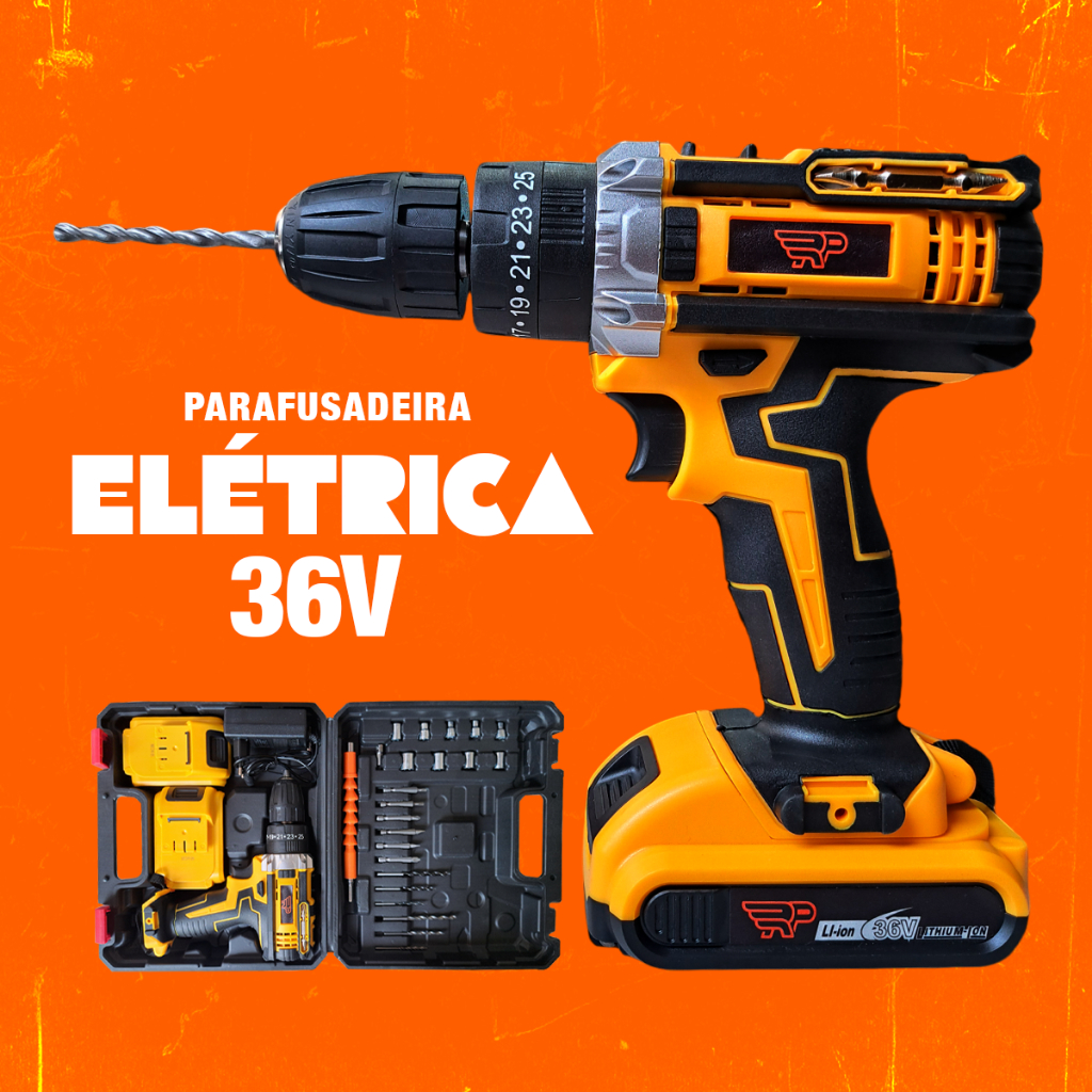 Furadeira Parafusadeira Elétrica 36V 2 Baterias de Impacto Sem Fio Portátil Recarregável Potente em Oferta na Shopee