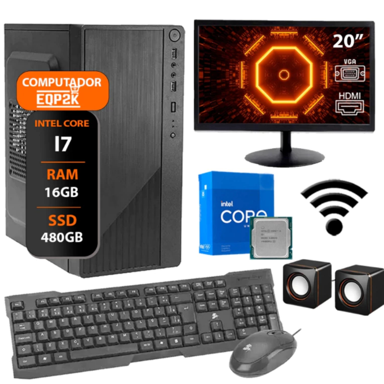 Computador Intel Core I7 3°gera. Ssd 480gb + 240gb 16gb Memória Ram Monitor 20