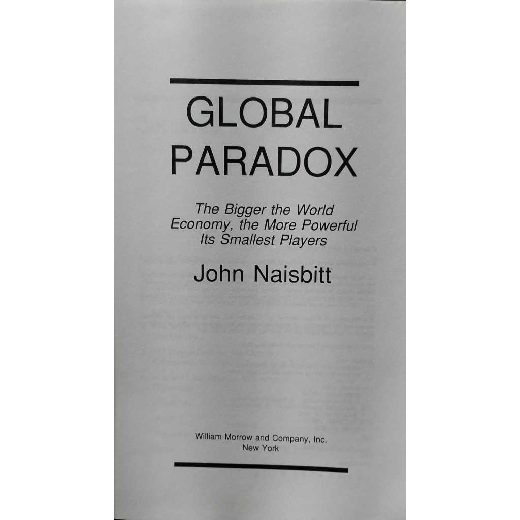 LIVRO- GLOBAL PARADOX-1994 ( ECONOMIA MUNDIAL) -JONH NASBTT- IMPORTADO-INGLÊS-RARIDADE