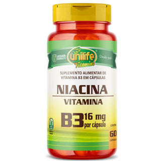 Vitamina B3 Niacina 60 Cápsulas 16mg - Unilife em Oferta na Shopee