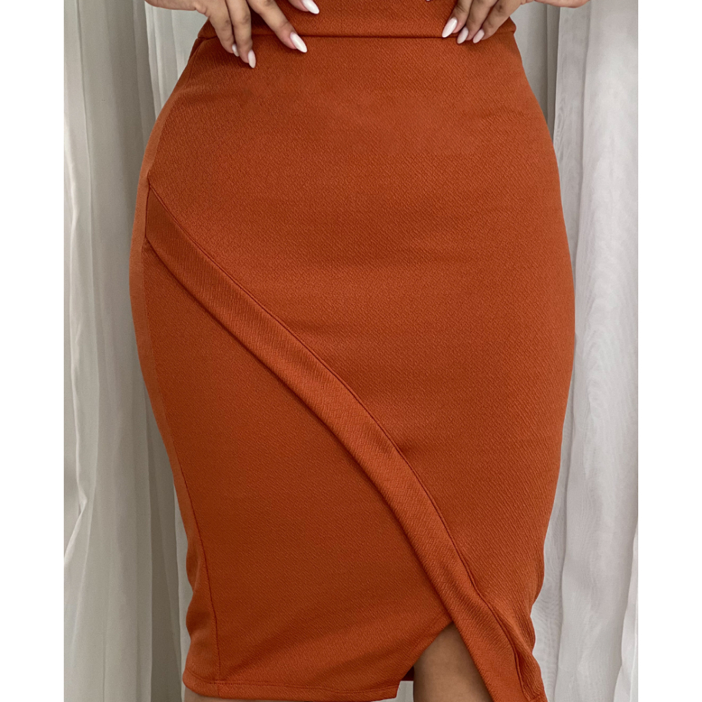 Saia Feminina Assimétrica Com Fenda Tecido Crepe Com Elastano Saia Social Feminina Moda Evangélica
