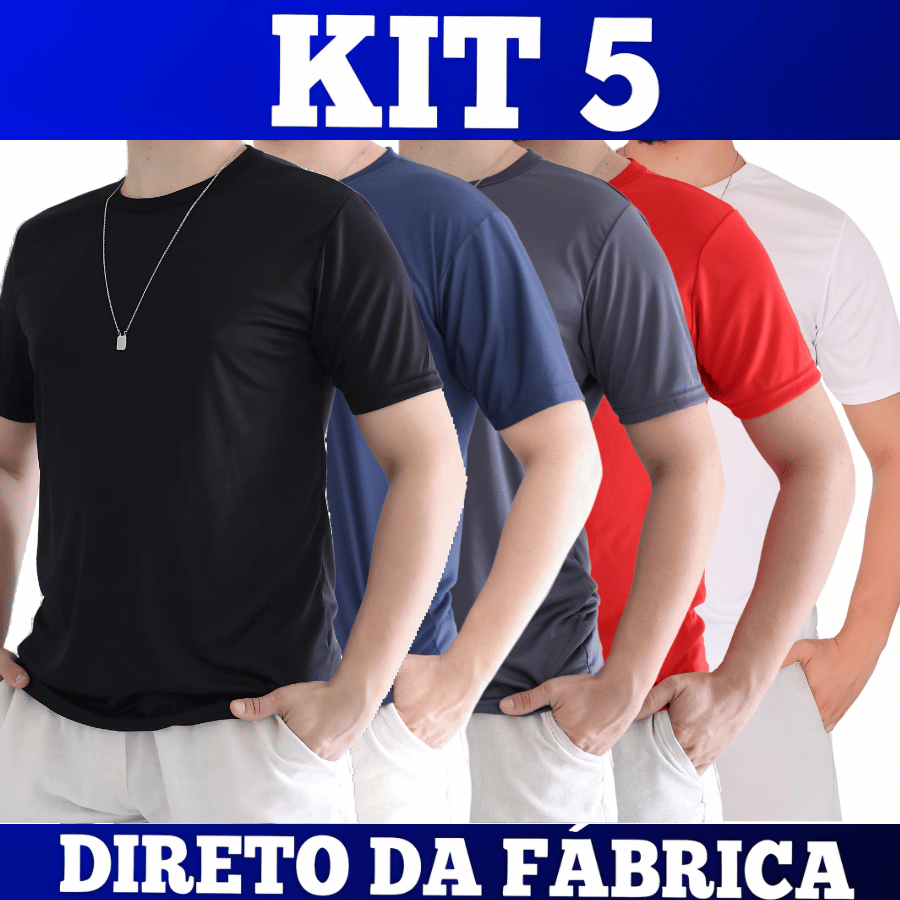 Kit 5 Camisetas Dry Fit Masculina - Casual - Treino - Academia - Esportes - Exercícios - Corrida