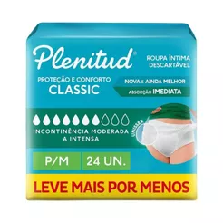 Roupa Íntima Descartável Plenitud Classic P/M com 24 Unidades