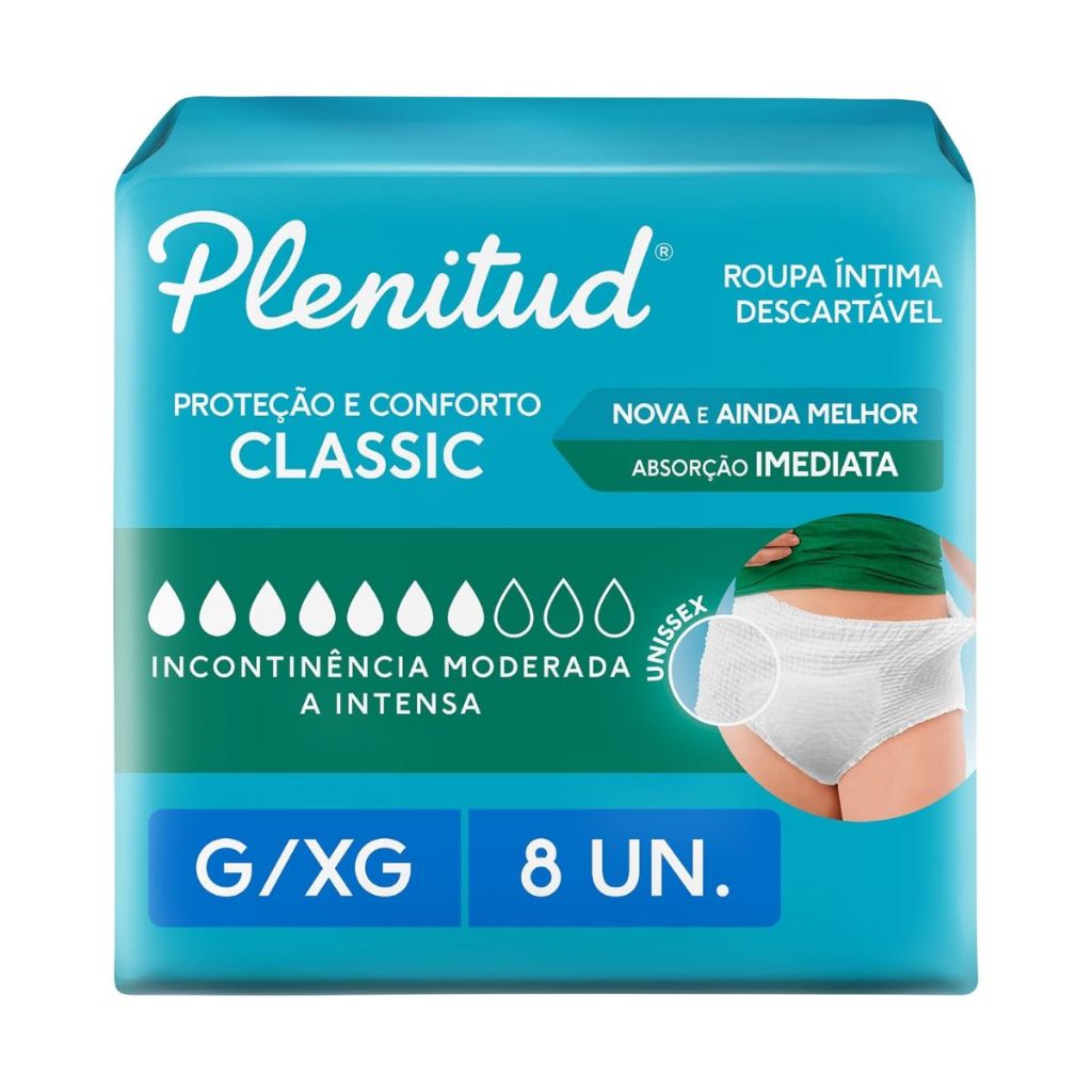 Roupa Íntima Descartável Plenitud Classic Incontinência Intensa G/XG Com 8 Un - Health