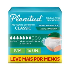 Roupa Íntima Descartável Plenitud Classic P/M com 16 Unidades