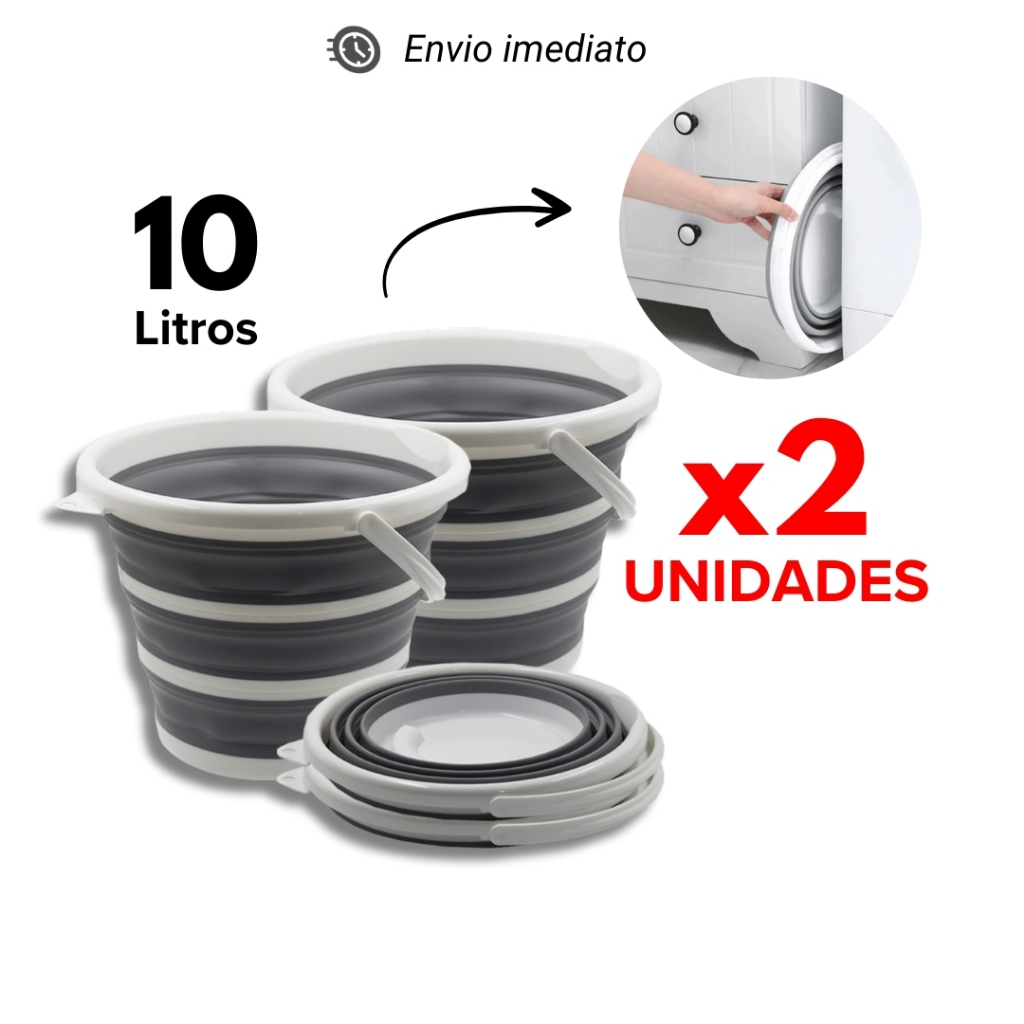 Kit 2 Balde Retrátil 10 Litros Premium Cinza Fácil de Guardar Alça e Gancho de Parede Dobr...