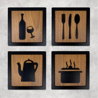 Kit 4 Quadros Decorativos Mdf 15cm Decoração Para Cozinha Espaço Área Gourmet Plaquinha Utensílios em Oferta na Shopee