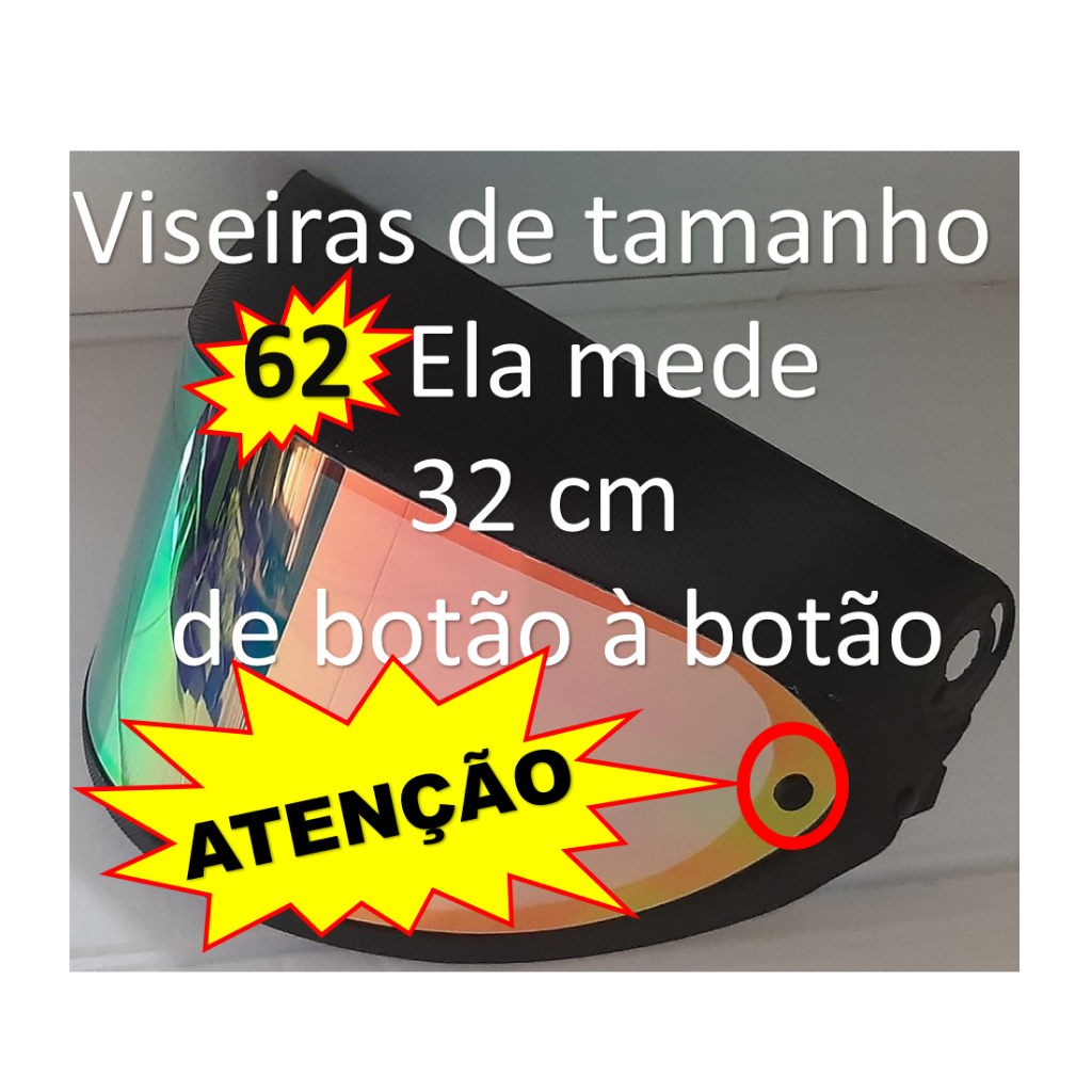 Viseira SERVE NO TAMANHO 62 capacete TAURUS Modelo San Marino(VISEIRA MEDE 32CM DE BOTÃO A BOTÃO)