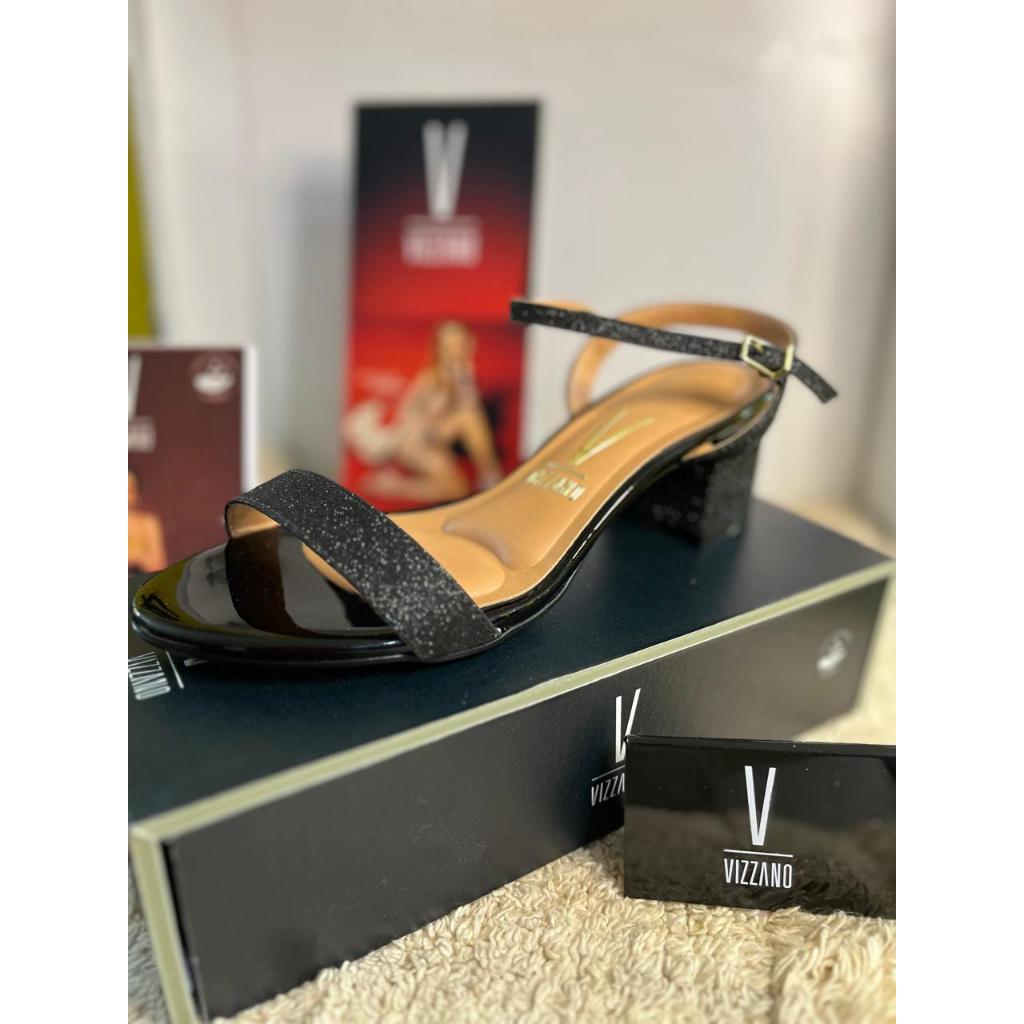 Sandália Feminina Salto Quadrado Glitter