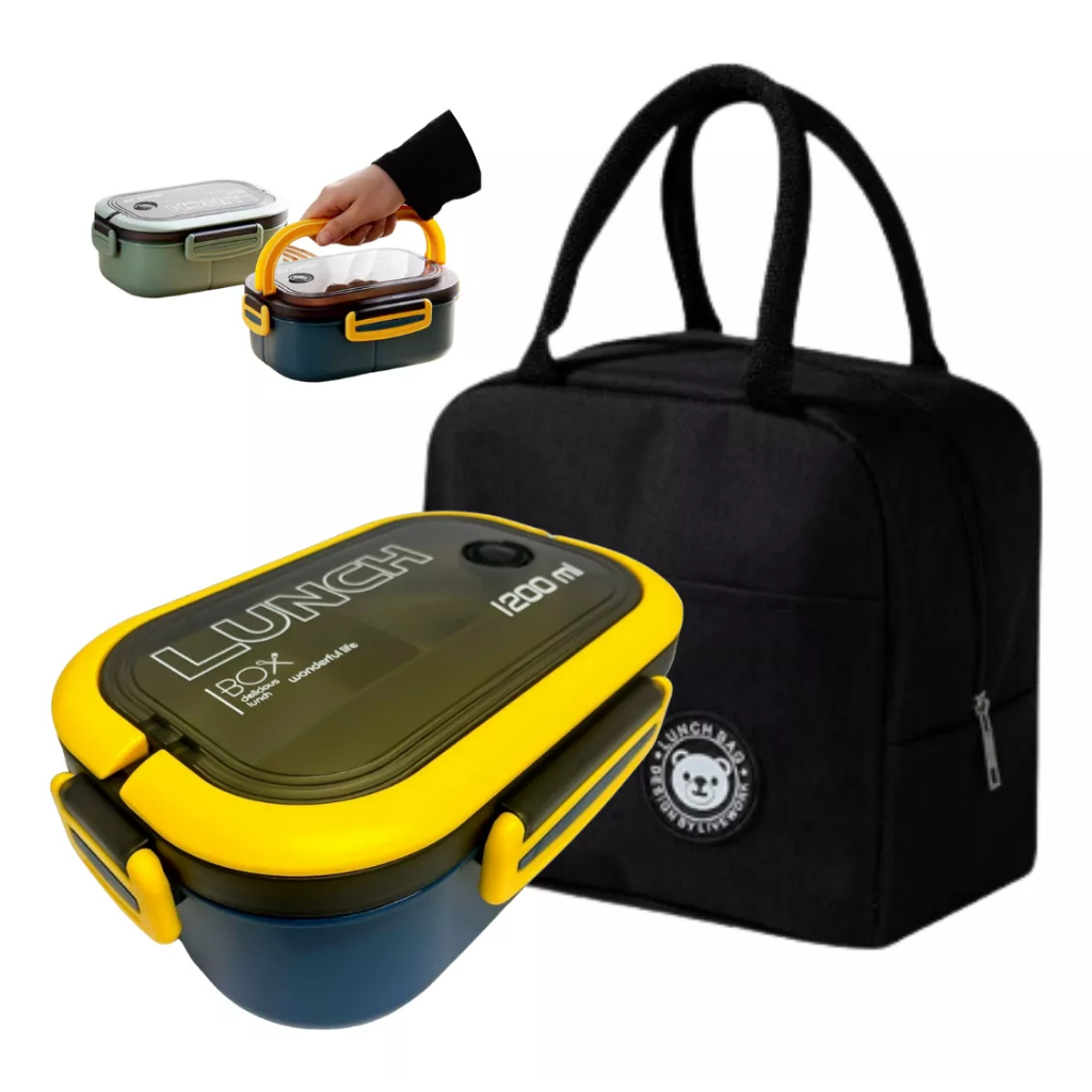 Kit Marmita Hermetica Com Bolsa Térmica Com Talheres Trabalho Escola Fitness Escritorio