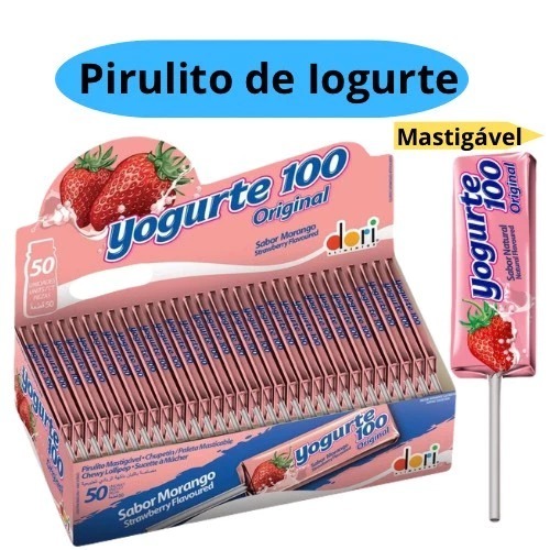 Pirulito Yogurte Mastigável Caixa com 50 Unidades Doce Infantil Festa Lembracinha Dori