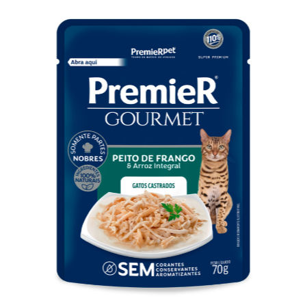 Sache Premier Pet Gourmet Gatos Castrados Peito de Frango 70g