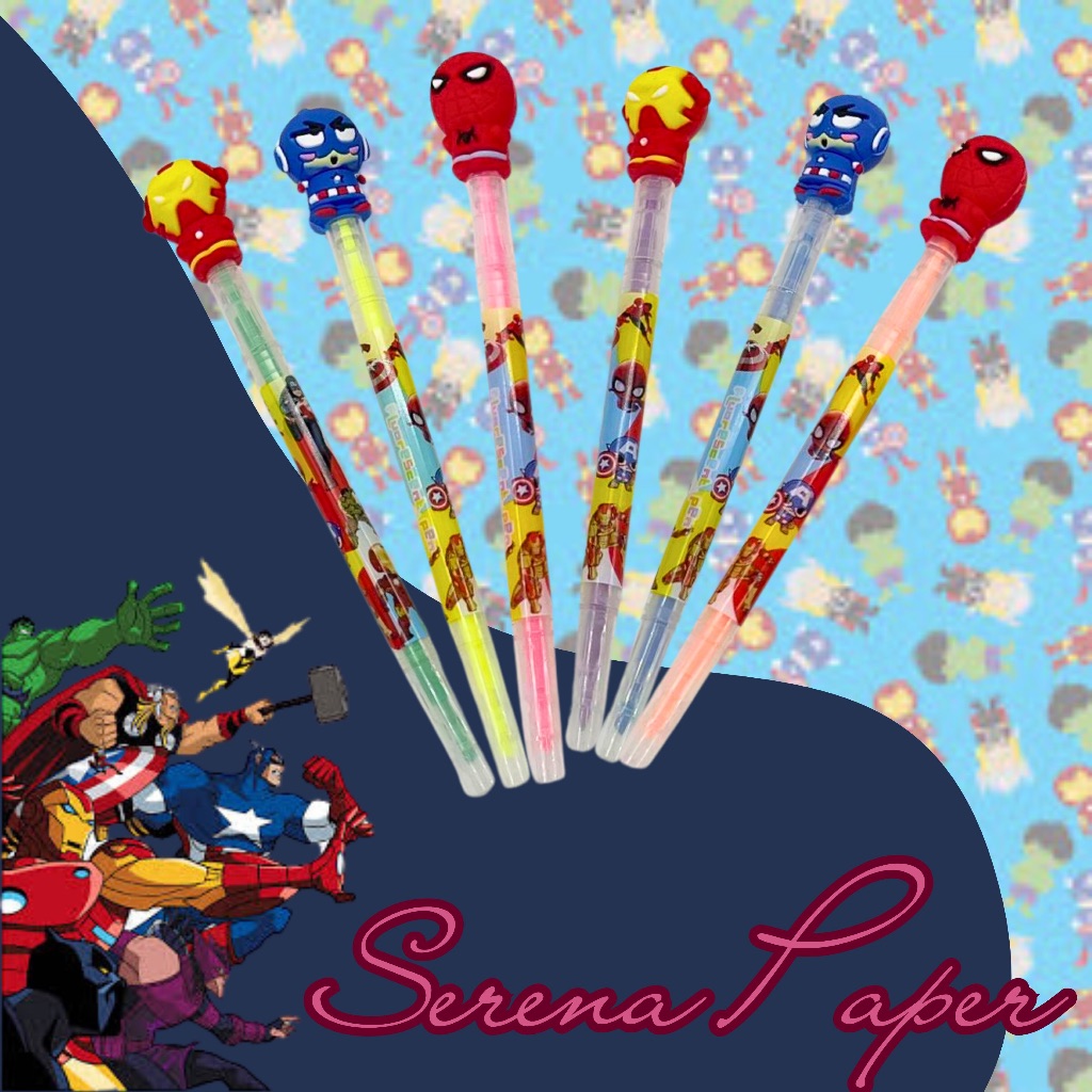 MARCA TEXTO HERÓIS PONTA DUPLA 3D / AVENGERS / VINGADORES / PAPELARIA FOFA KAWAII / MATERIAL ESCOLAR