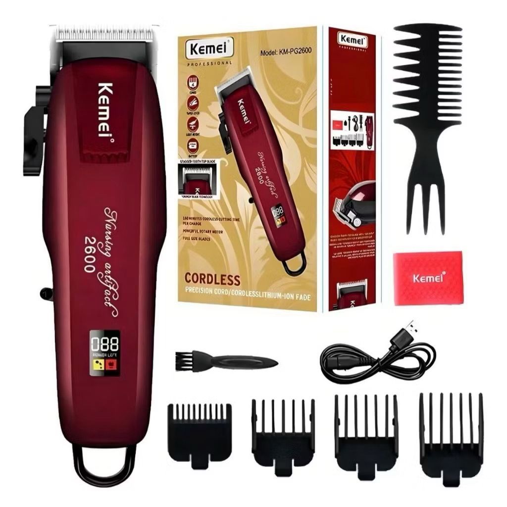Máquina De Cabelo Profissional Sem Fio Kemei Km-pg2600 com visor LCD - Bivolt