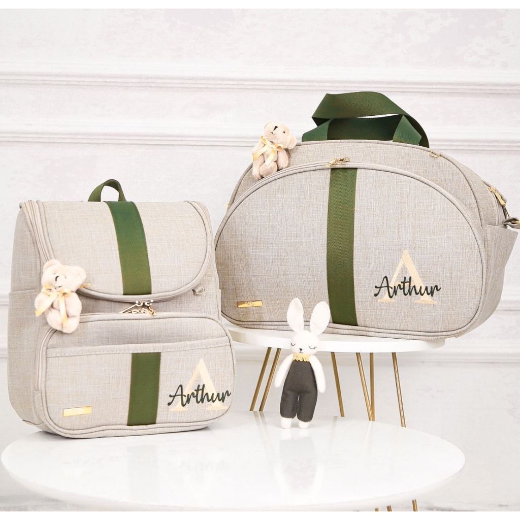 Kit Luxo Bolsa Mala Maternidade Bolsa G + Mochila 2 em 1 - Menino