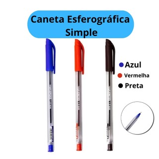 Canetas Esferográficas Ponta Média Simples Azul Preta Vermelha Jocar Office Escolar Escri…