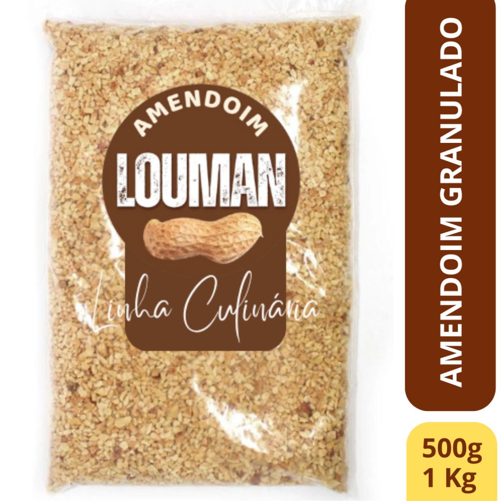 Amendoim Granulado Louman 1kg Torrado Granulado Crocante Sem Sal para Bolos Sorvetes Açaí e Sobremesas Xerém de Amendoim