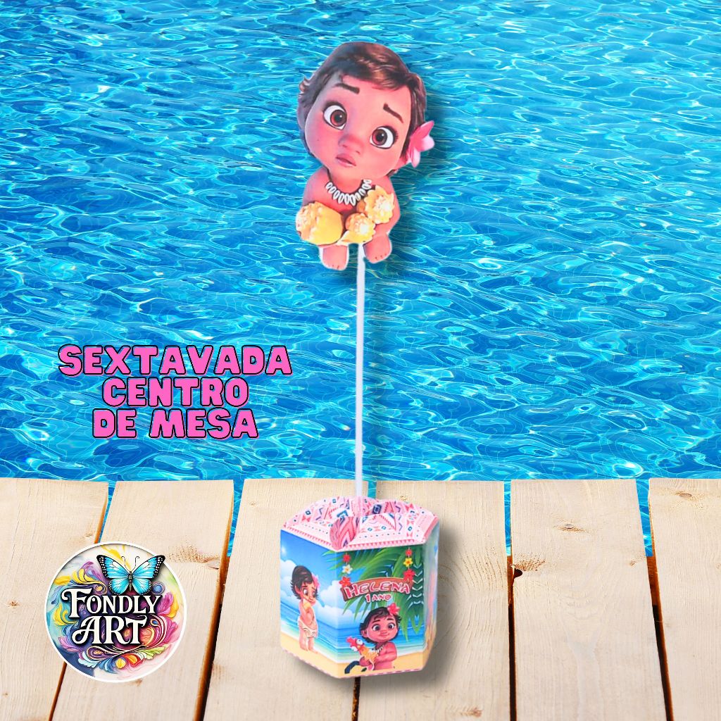 Kit 10 a 50 caixinhas sextavada Tema Moana baby - Centro de mesa personalizado Moana baby