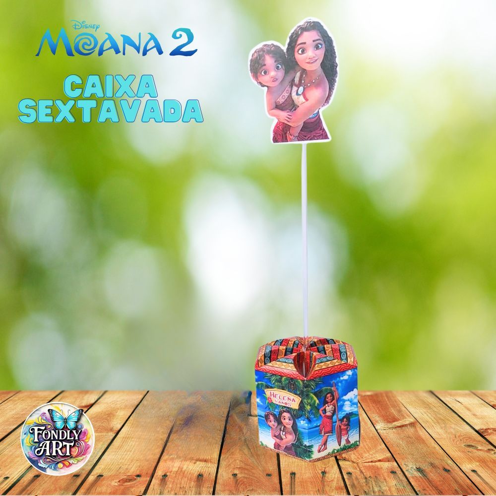 Kit 10 a 50 caixinhas sextavada Tema Moana 2 - Centro de mesa personalizado Moana 2