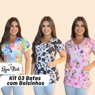 KIT DE 03 BATAS COM BOLSO/SCRUB/JALECO/EDUCAÇÃO/PROFESSORA/CUIDADORA/SAÚDE/ENFERMAGEM em Oferta na Shopee