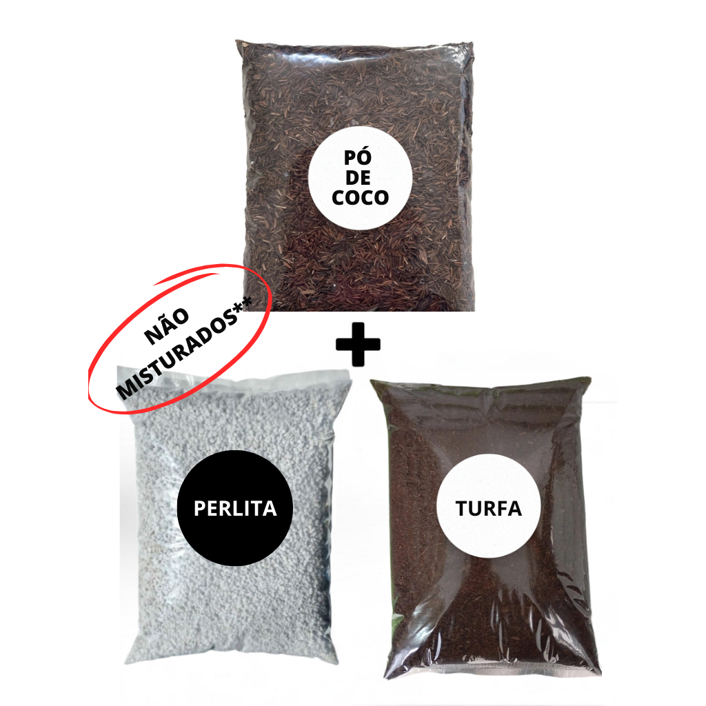 Kit Substrato Turfa + Perlita + Pó de Coco 5L cada Rosa do Deserto Orquideas Cactos e Suculentas