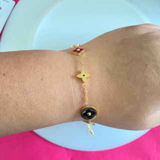 pulseira de trevos folheado a aço inox em Oferta na Shopee