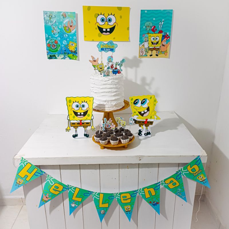 Kit Festa Bob Esponja Personalizado Só Um Bolinho Festa em Casa Aniversário Infantil adulto Mesversário lembrancinhas