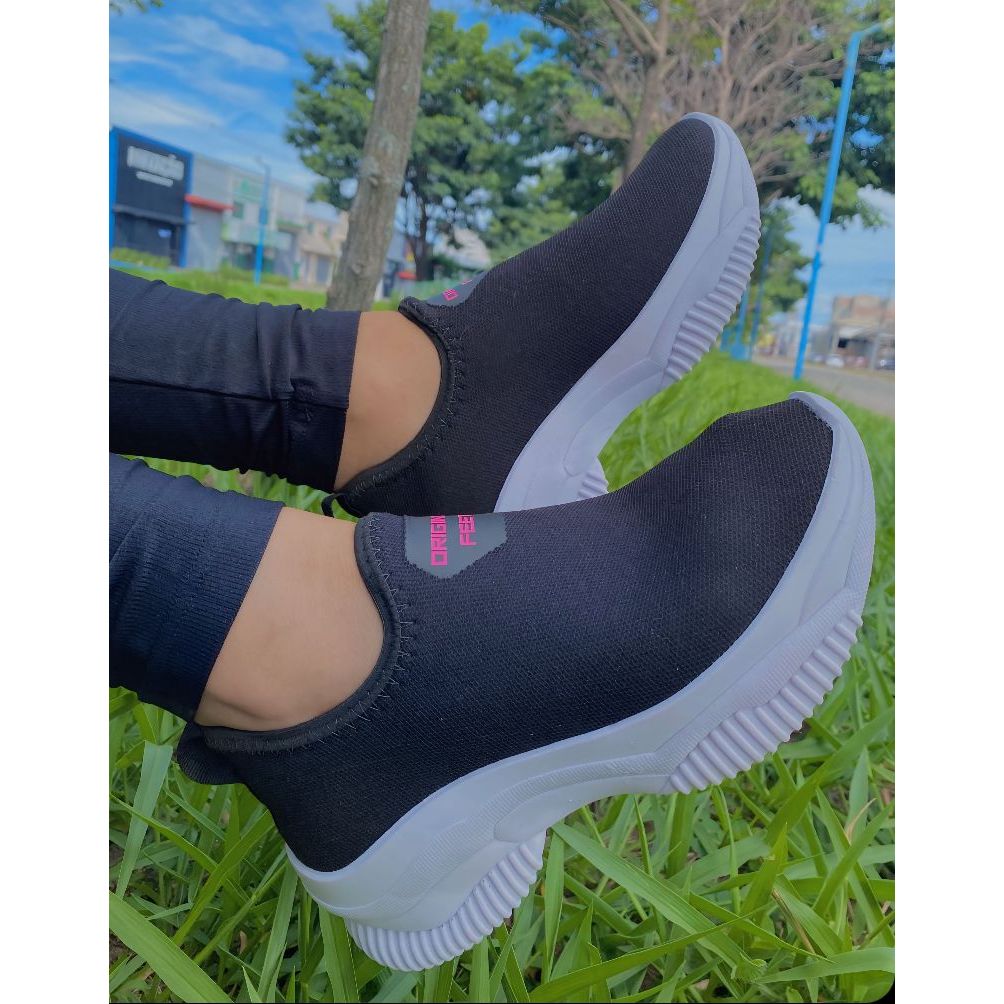 Tênis meia Feminino Confortável Sem Cadarço academia caminhada treino casual