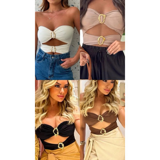 Cropped Fivela Tomara Que Caia Suplex Com Bojo Moda Gringa Feminino em Oferta na Shopee