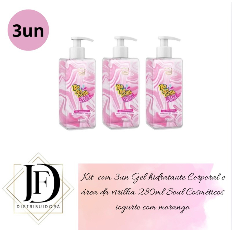 Kit 03UN Gel hidratante Corporal e área da virilha 280ml Soul Cosméticos iogurte com morango em Oferta na Shopee