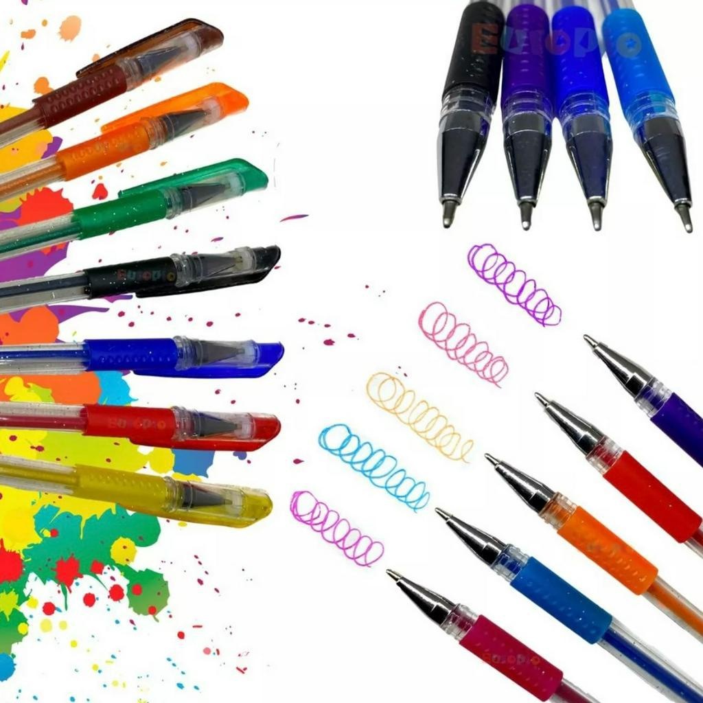 Caneta Gel Diversas 6 12 24 Cores Coloridas Para Desenhos Infantis pintura Com glite